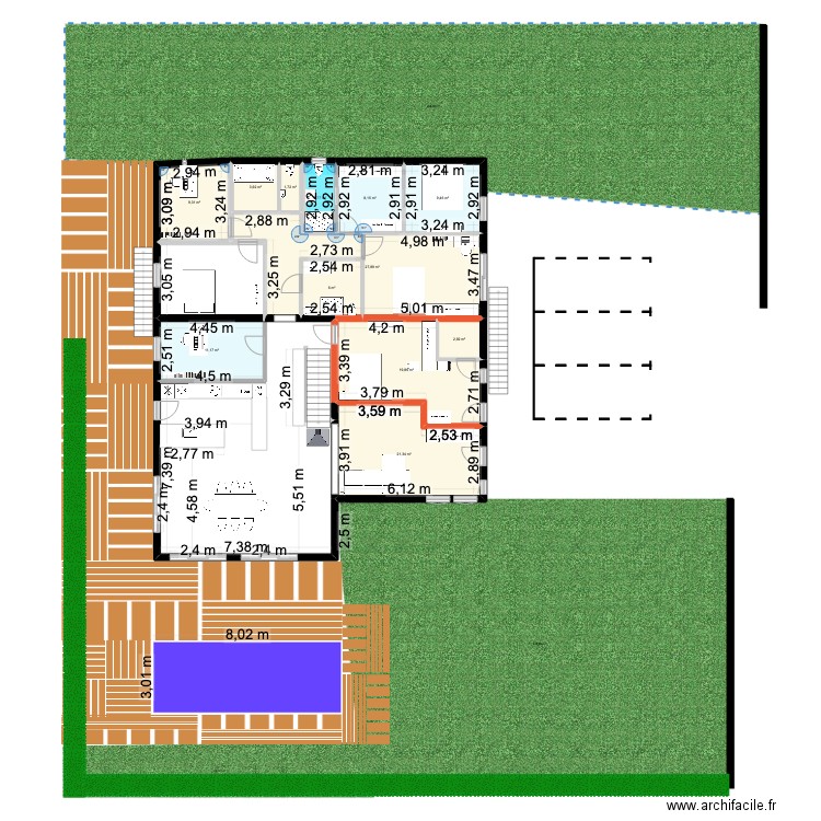 maison hésingue  plein pied extention cuisine centrale. Plan de 12 pièces et 126 m2