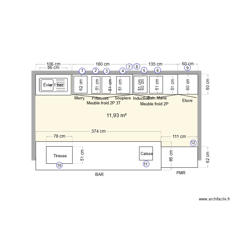 Annecy. Plan de 1 pièce et 12 m2