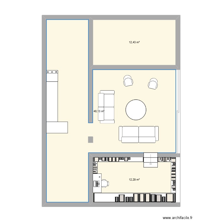 Plan au sol vierge . Plan de 3 pièces et 73 m2