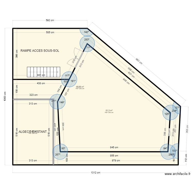 Thouesny sous-sol 2. Plan de 3 pièces et 116 m2