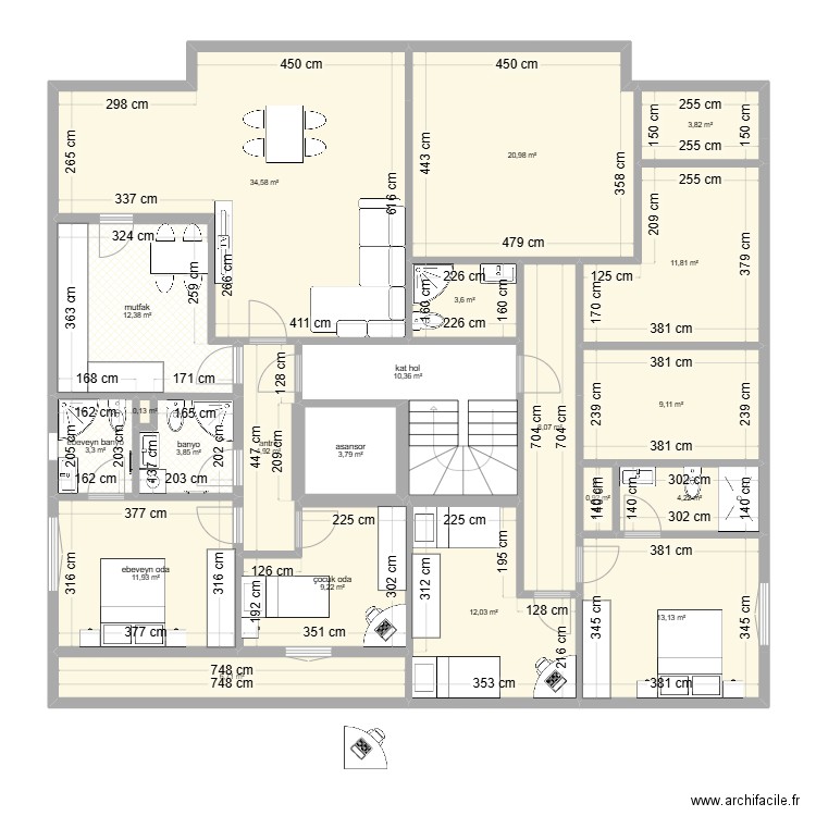  celaliye 1256/5 giris ve arakat 3+1 villa emir. Plan de 21 pièces et 189 m2