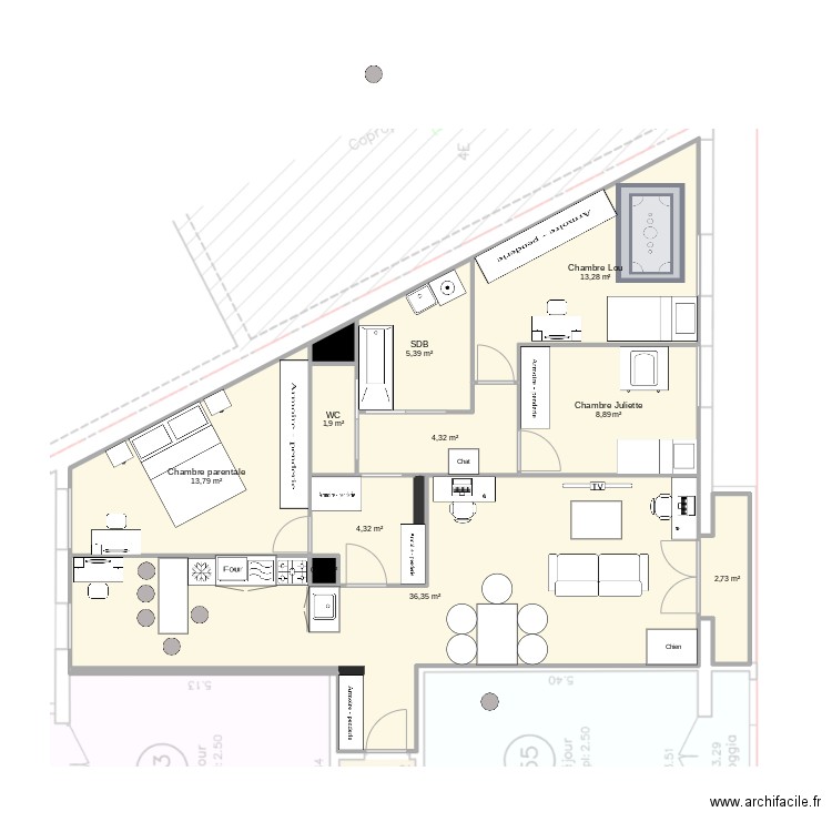 Cam & Tom - Proposition Tom/ variante Luc. Plan de 11 pièces et 92 m2