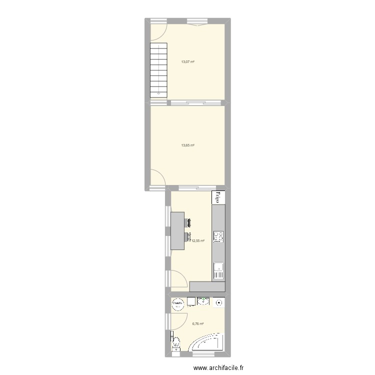 rdc 30. Plan de 4 pièces et 46 m2