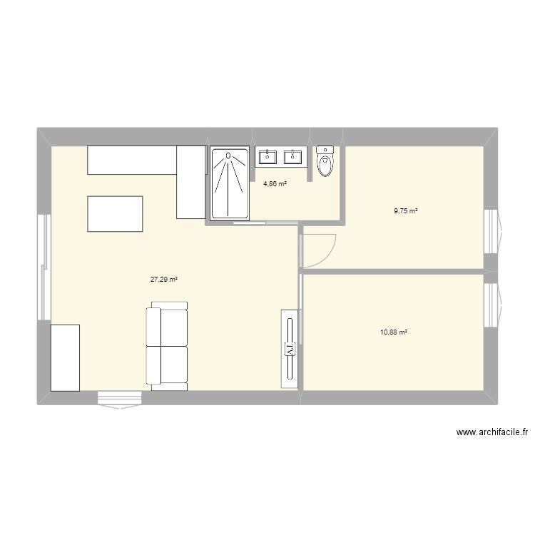 appartement fini. Plan de 4 pièces et 53 m2