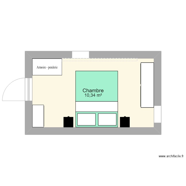 Chambre. Plan de 1 pièce et 10 m2