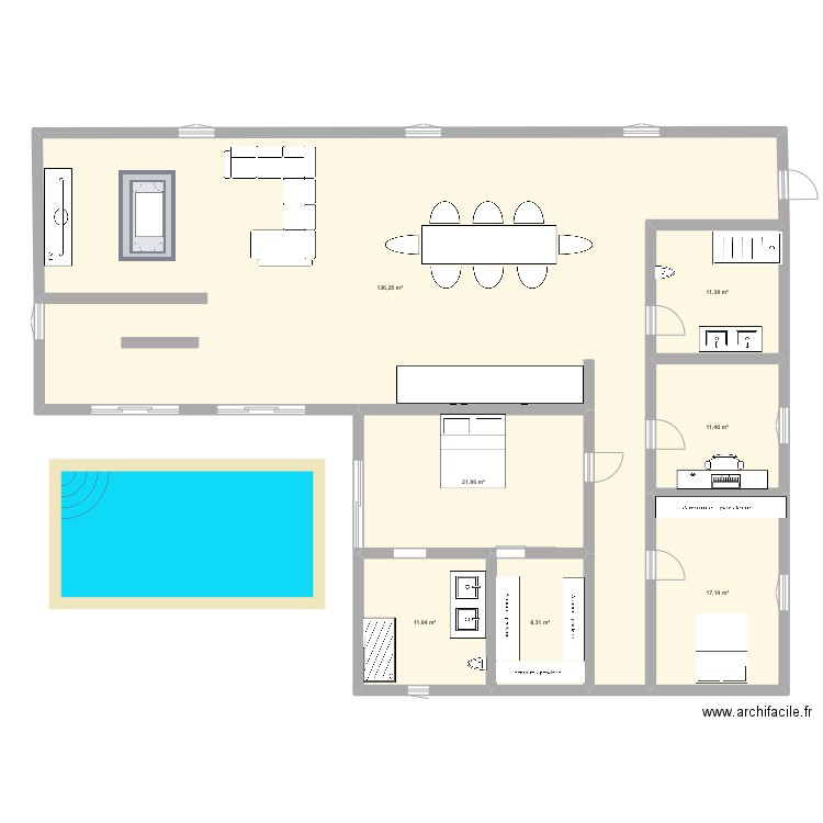 Maison . Plan de 7 pièces et 218 m2