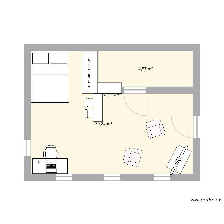 Appartement Jeanne. Plan de 2 pièces et 25 m2