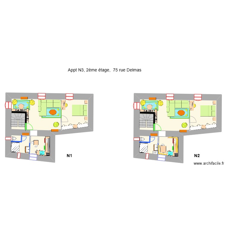 E2 Delmas 75_ n2et3. Plan de 2 pièces et 101 m2