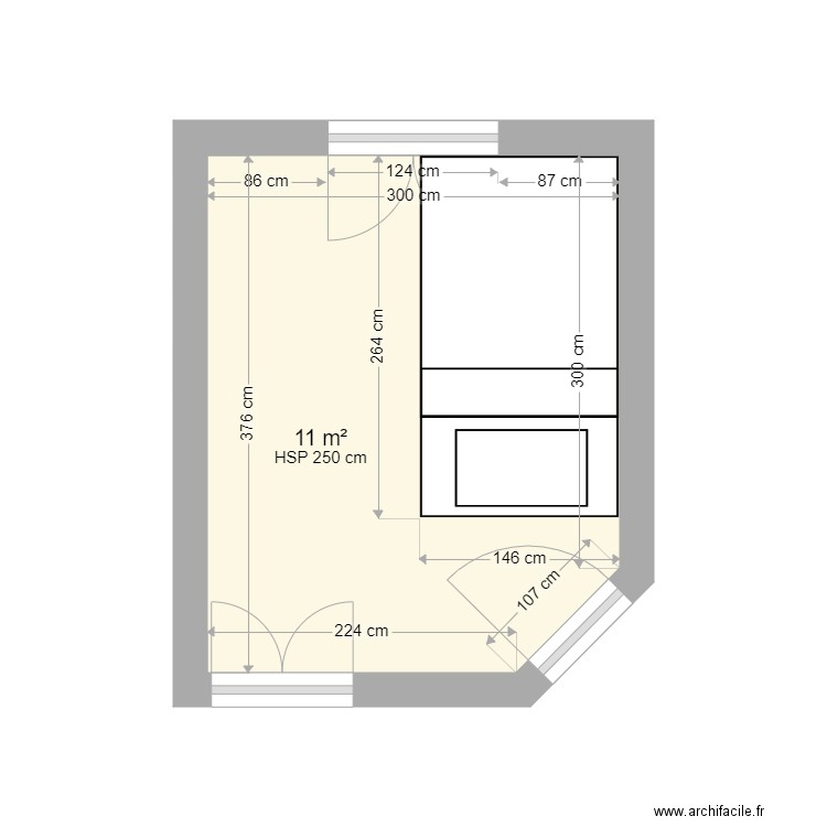 chbre paul. Plan de 1 pièce et 11 m2