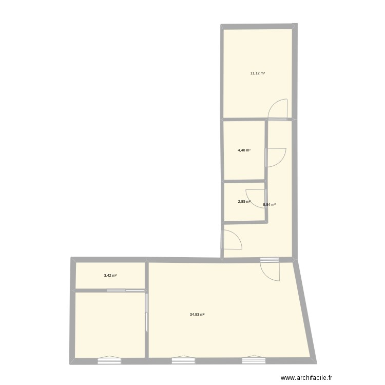 ensemble sud. Plan de 6 pièces et 66 m2