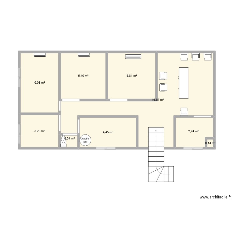 page 2. Plan de 9 pièces et 45 m2