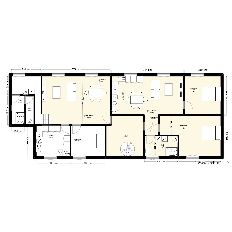 pontivy rez de chaussée. Plan de 8 pièces et 138 m2