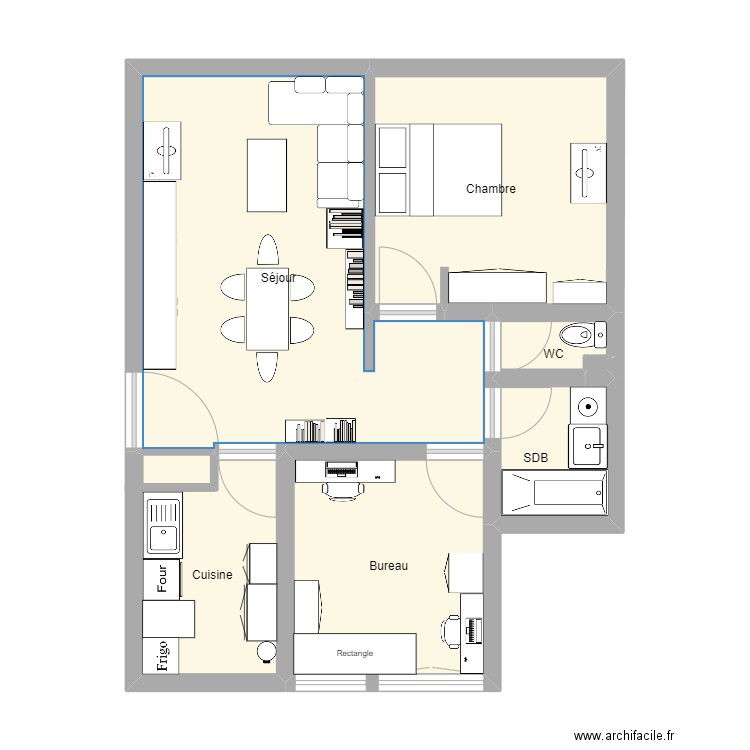 Appart. Plan de 1 pièce et 9 m2