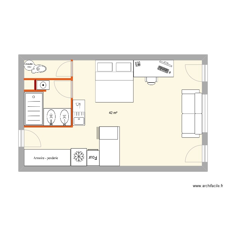 506 B. Plan de 1 pièce et 42 m2