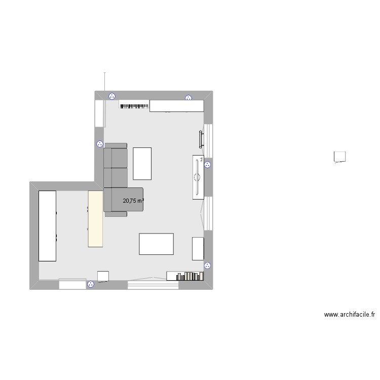 salon Zazou. Plan de 1 pièce et 21 m2