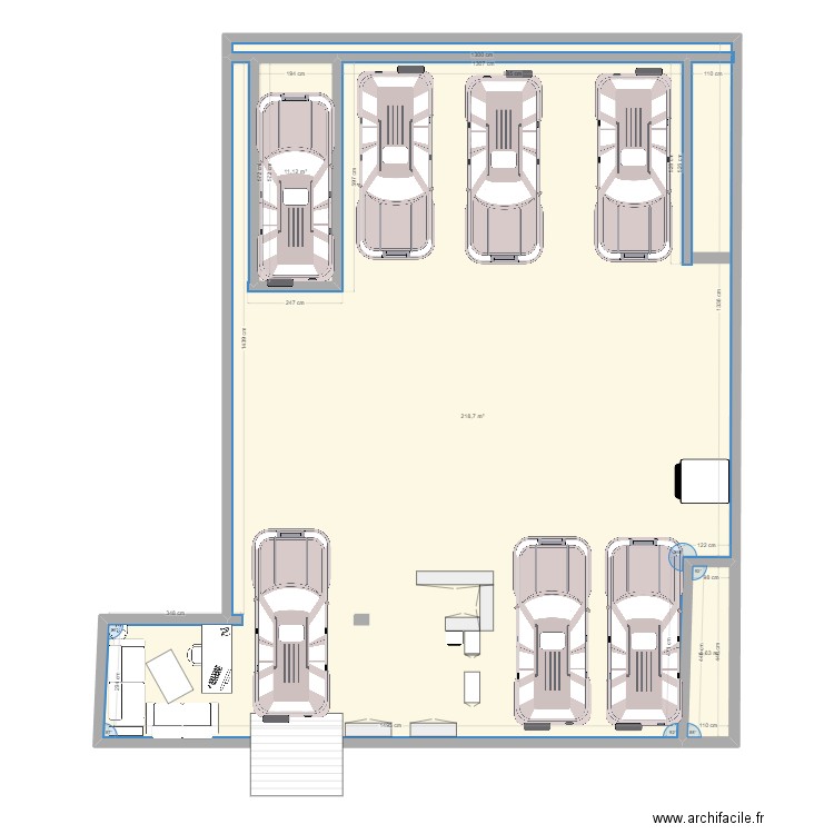 Garage provisoire. Plan de 3 pièces et 234 m2