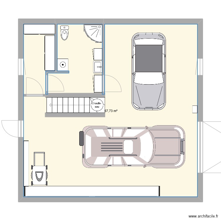 rez de chaussée saint martin V2. Plan de 1 pièce et 68 m2