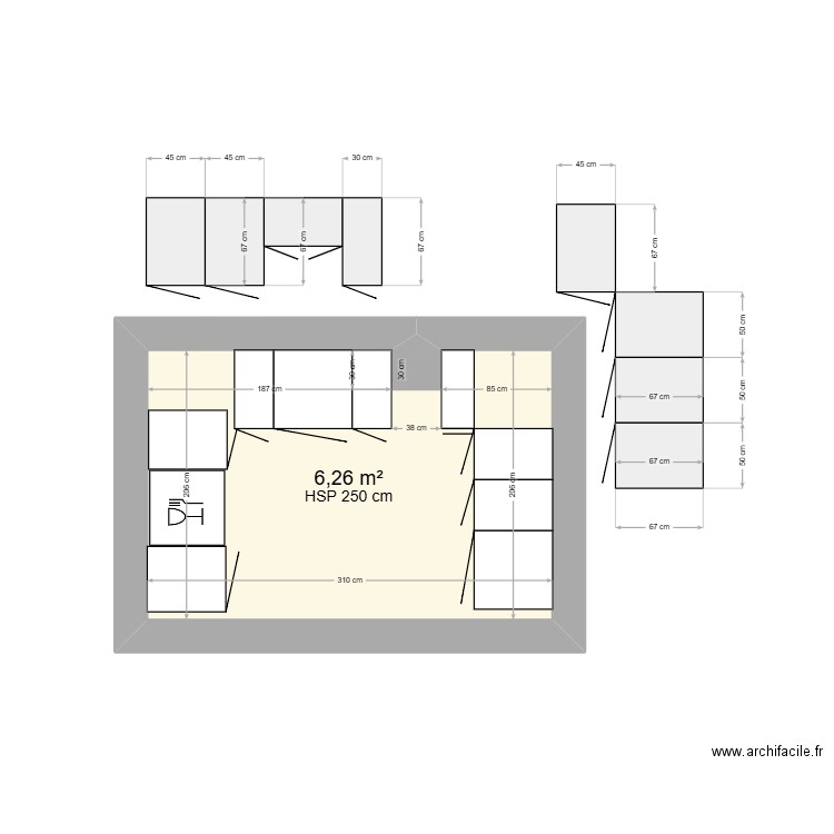 plan TRIMBUR cuisine. Plan de 1 pièce et 6 m2