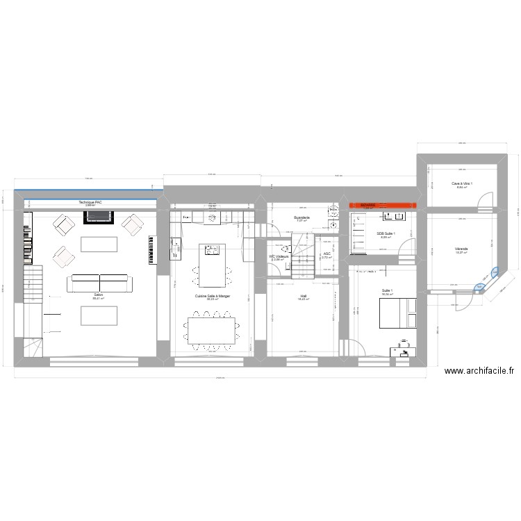 Projet MSR V5. Plan de 63 pièces et 804 m2