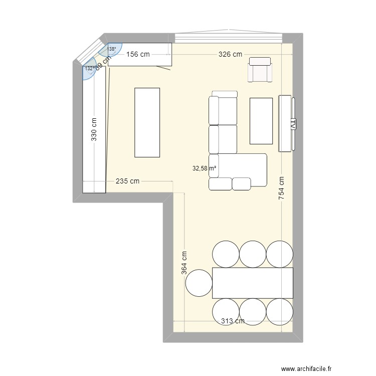 appart2. Plan de 1 pièce et 33 m2