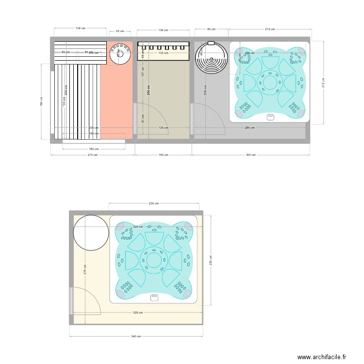 Plan Sauna. Plan de 3 pièces et 15 m2