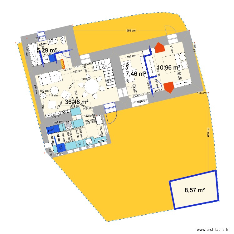 PRIEUX  RDC projet 1. Plan de 5 pièces et 69 m2