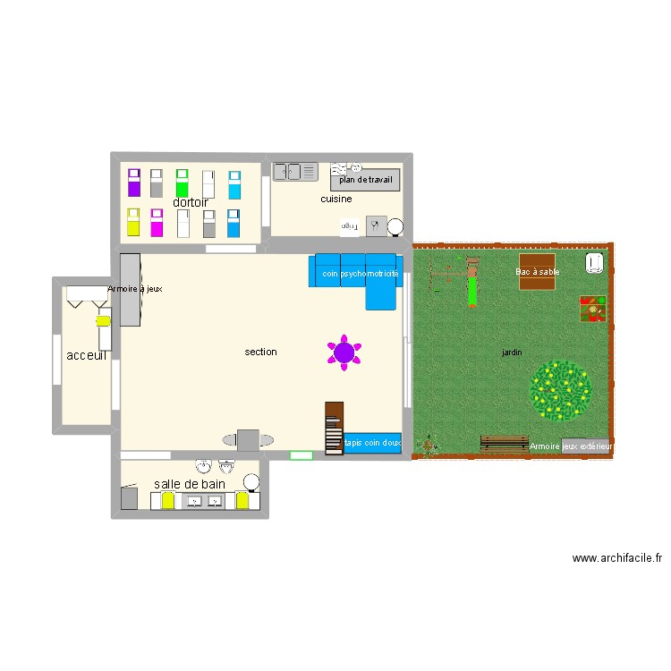 creche. Plan de 5 pièces et 29 m2