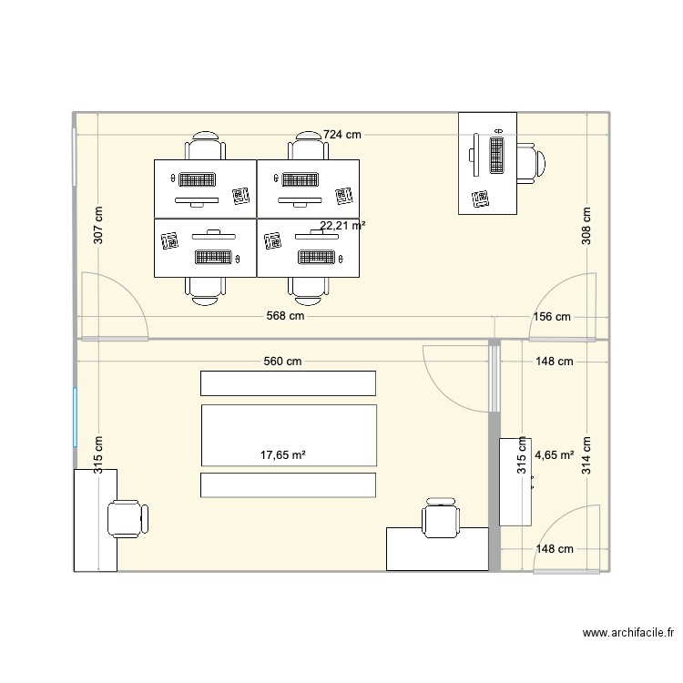 chappe - NB. Plan de 3 pièces et 45 m2