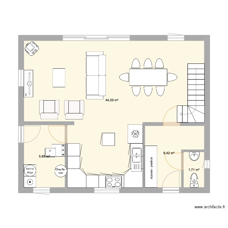 Maison. Plan de 4 pièces et 59 m2