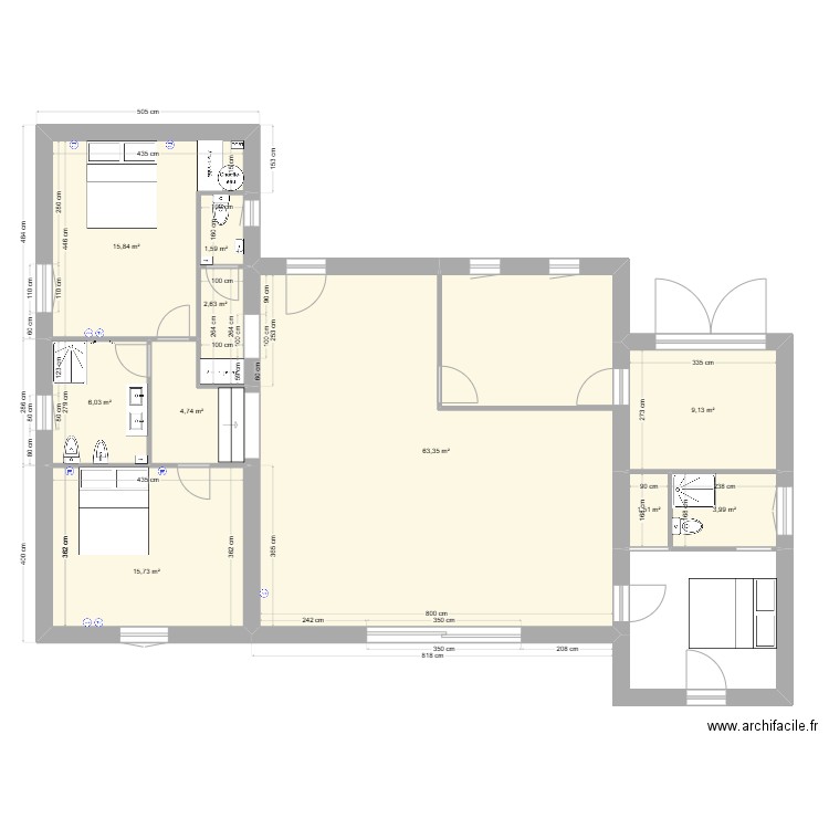 Monpazier RJ45 USB TV VF. Plan de 10 pièces et 125 m2