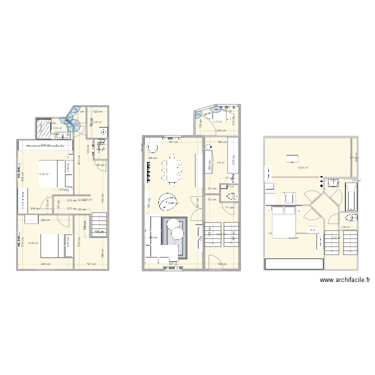 V3 sous sol sans accès SDB. Plan de 17 pièces et 131 m2