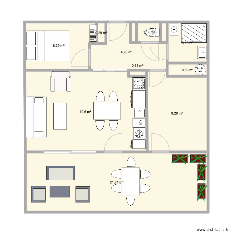 Sete modification. Plan de 10 pièces et 67 m2