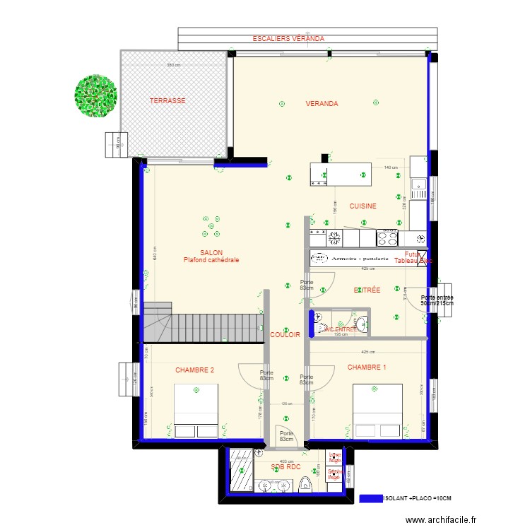 Plan PDC V7 éclairage. Plan de 22 pièces et 264 m2