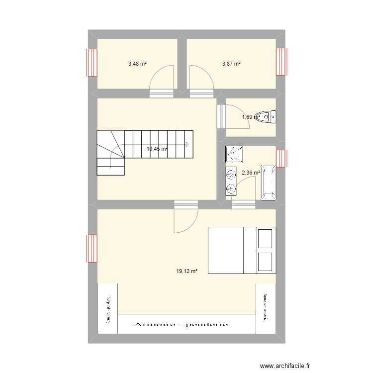 Etage Condé. Plan de 6 pièces et 41 m2