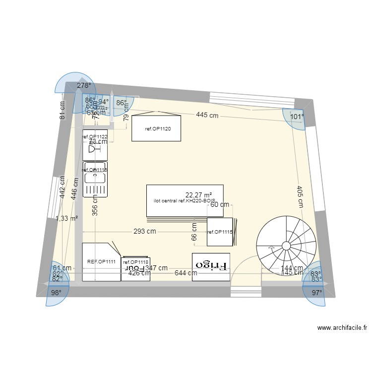 logement benoit rdc 3. Plan de 3 pièces et 24 m2