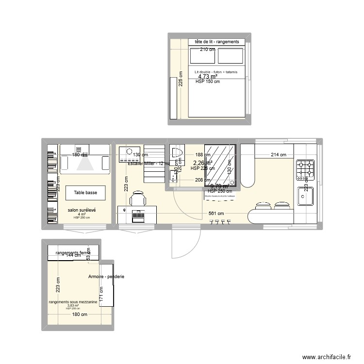 Tiny V3. Plan de 5 pièces et 25 m2