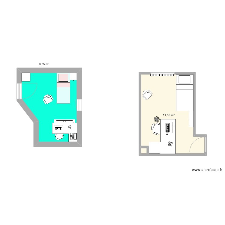 chambre douwy 2. Plan de 2 pièces et 20 m2