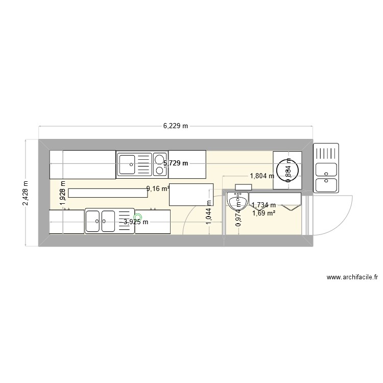 PLAN DIANE. Plan de 2 pièces et 11 m2