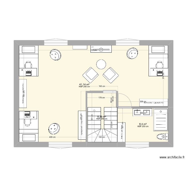 Niveau R+1 - Modifié troisième idée. Plan de 3 pièces et 53 m2