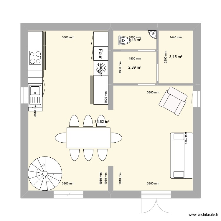 Menthieres. Plan de 4 pièces et 44 m2