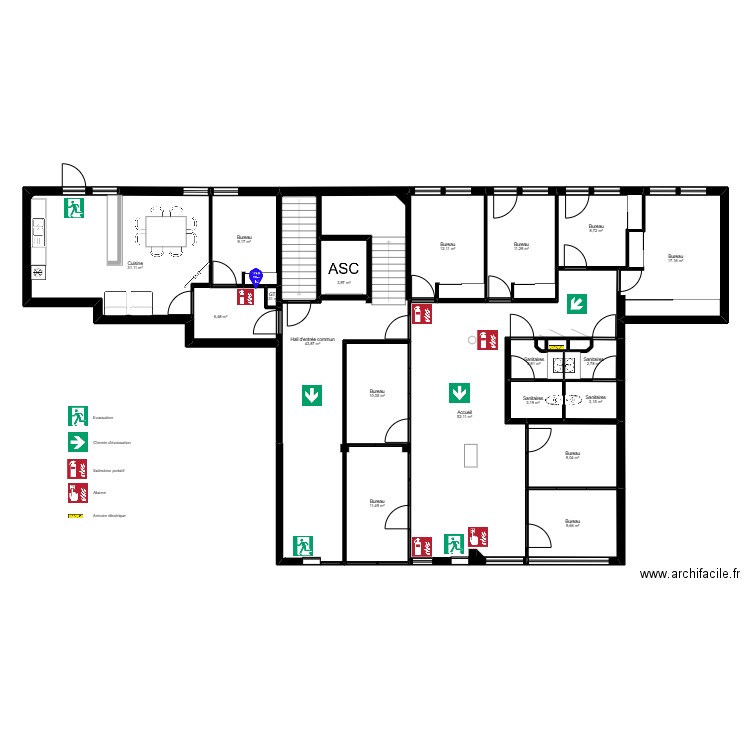 Ales - Plan d'évacuation. Plan de 22 pièces et 249 m2