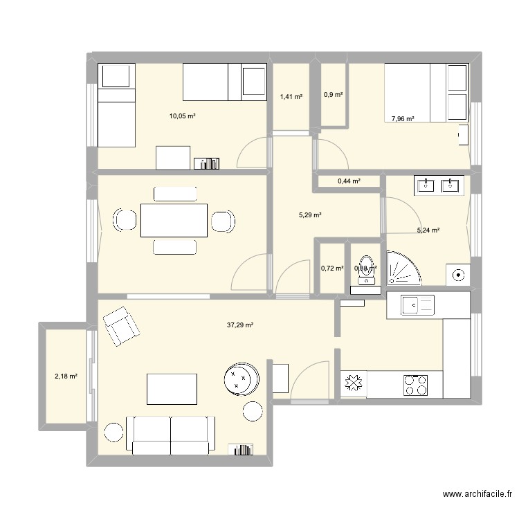 Appart. Plan de 11 pièces et 72 m2