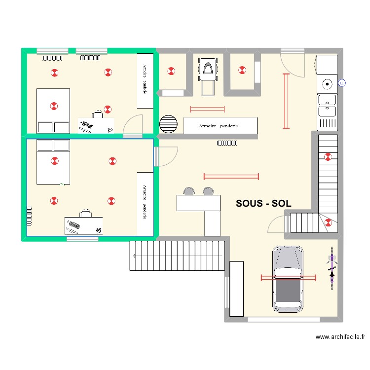 BENOIST ET CLAIRE - SOUS-SOL. Plan de 6 pièces et 106 m2