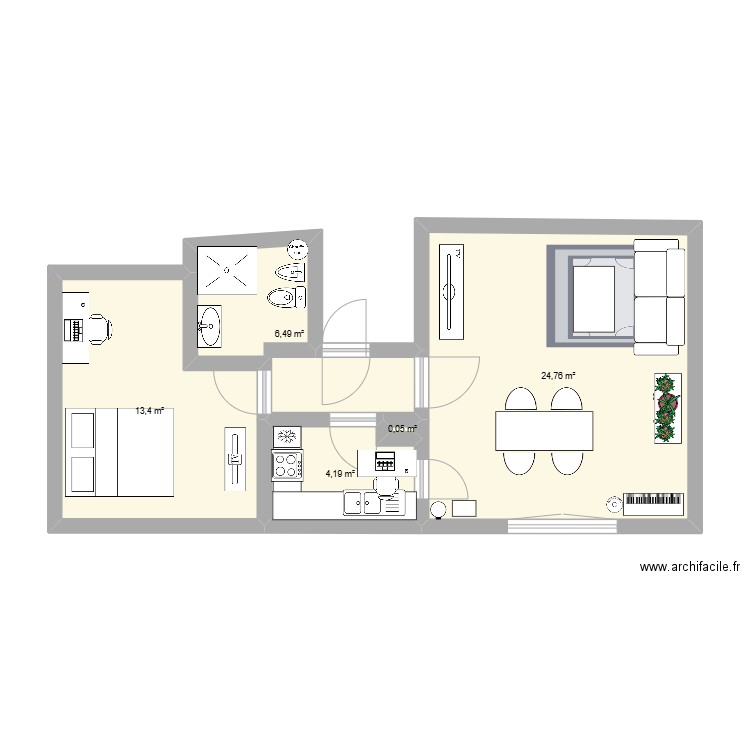 Bebou's home. Plan de 5 pièces et 49 m2