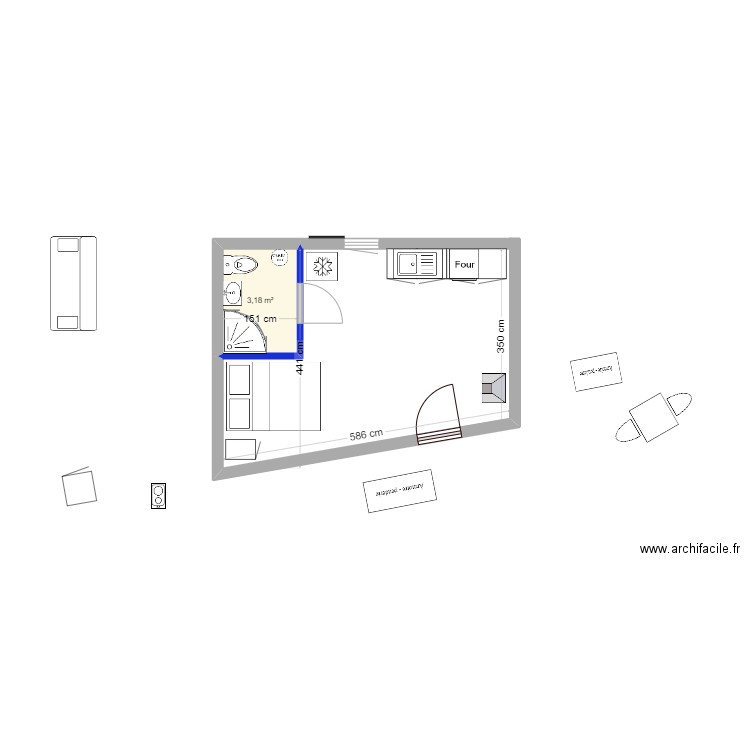 LES VIGNES 5. Plan de 1 pièce et 3 m2