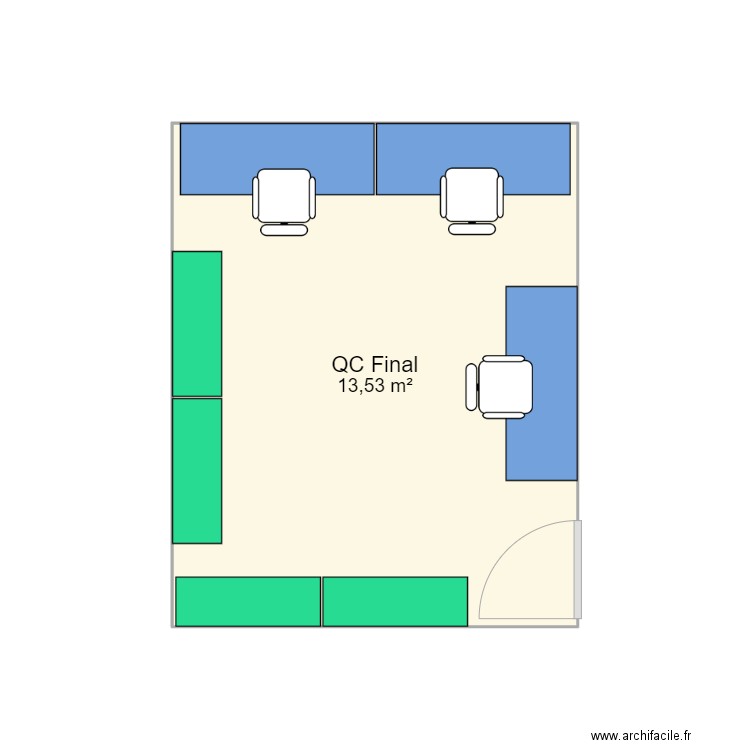 Plan QC. Plan de 1 pièce et 14 m2