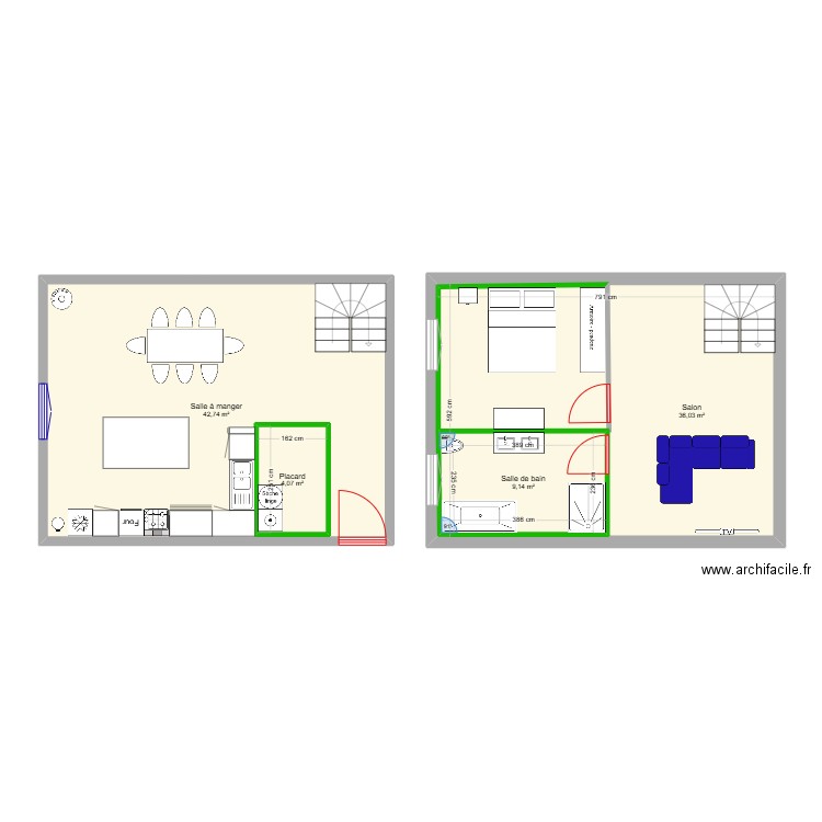 maison. Plan de 1 pièce et 47 m2