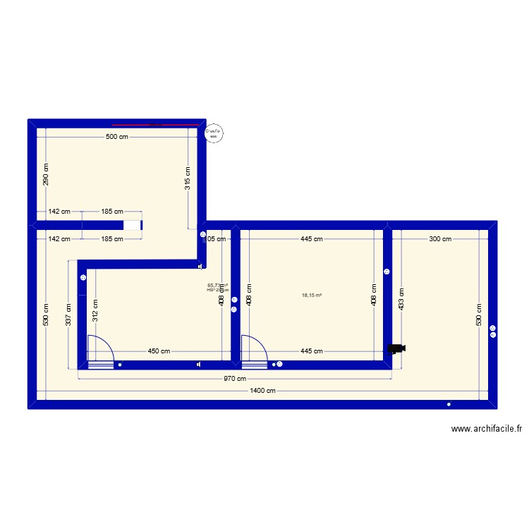 Anatomy club. Plan de 2 pièces et 84 m2