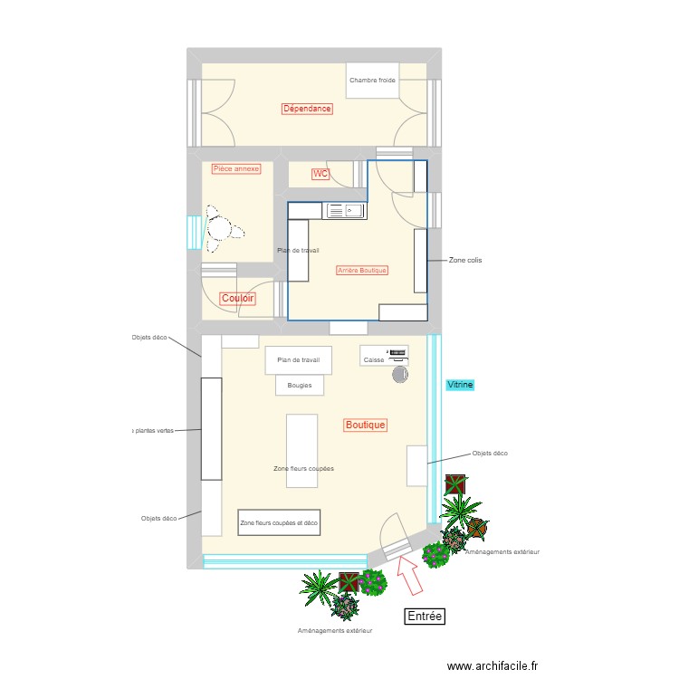 FLEURISTERIE. Plan de 6 pièces et 32 m2