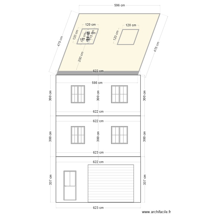 plan de facade reums. Plan de 3 pièces et 28 m2